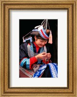 Framed Tip-Top Miao Girl Doing Traditional Embroidery, China