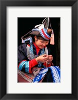 Framed Tip-Top Miao Girl Doing Traditional Embroidery, China