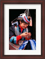 Framed Tip-Top Miao Girl Doing Traditional Embroidery, China