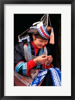 Framed Tip-Top Miao Girl Doing Traditional Embroidery, China