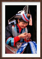 Framed Tip-Top Miao Girl Doing Traditional Embroidery, China