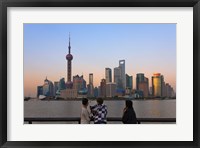 Framed Pudong skyline dominated by Oriental Pearl TV Tower, Shanghai, China