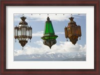 Framed View of the High Atlas Mountains and Lanterns for Sale, Ourika Valley, Marrakech, Morocco