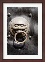 Framed Village door with ornate lion knocker, Zhujiajiao, Shanghai, China