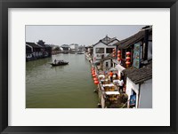 Framed View of river village with boats, Zhujiajiao, Shanghai, China