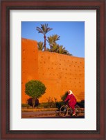 Framed Veiled Woman Bicycling Below Red City Walls, Marrakech, Morocco