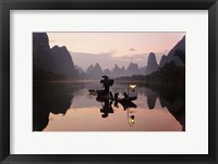 Framed Traditional Chinese Fisherman with Cormorants, Li River, Guilin, China