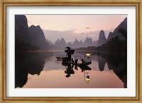 Framed Traditional Chinese Fisherman with Cormorants, Li River, Guilin, China