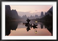 Framed Traditional Chinese Fisherman with Cormorants, Li River, Guilin, China