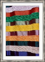 Framed Colorful silk textiles, Fes, Morocco, Africa
