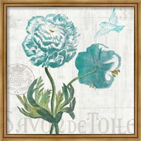 Framed Floral Messages on Wood I Blue