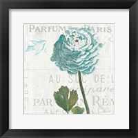 Framed Floral Messages on Wood II Blue