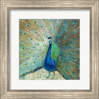 Framed Blue Peacock on Gold
