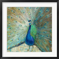 Framed Blue Peacock on Gold