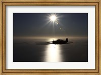 Framed silhouette of North American T-6 Texan warbird in Swedish Air Force colors
