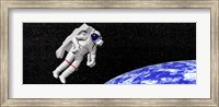 Framed Astronaut floating in outer space above planet Earth