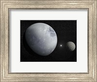 Framed Pluton, its big moon Charon and the Polaris star