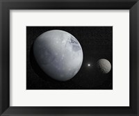 Framed Pluton, its big moon Charon and the Polaris star