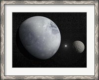 Framed Pluton, its big moon Charon and the Polaris star