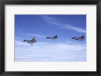 Framed Saab JA 37 Viggen and Saab JAS 39 Gripen fighters of the Swedish Air Force