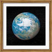 Framed 3D rendering of planet Earth centered on the North Pole