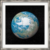 Framed 3D rendering of planet Earth centered on the North Pole