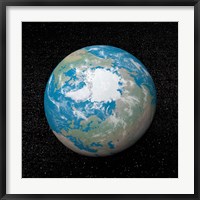 Framed 3D rendering of planet Earth centered on the North Pole