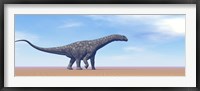 Framed Large Argentinosaurus dinosaur walking in the desert