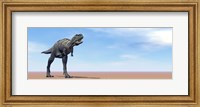 Framed Large Aucasaurus dinosaur standing in the desert