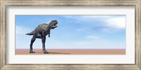 Framed Large Aucasaurus dinosaur standing in the desert