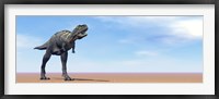 Framed Large Aucasaurus dinosaur standing in the desert