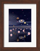 Framed Planets of the solar system surrounded by lotus flowers and butterflies