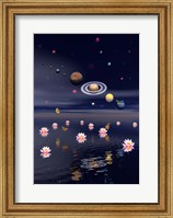 Framed Planets of the solar system surrounded by lotus flowers and butterflies