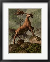 Framed Irish Elk stands proudly in a dense forest