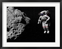 Framed Astronaut exploring an asteroid in outer space
