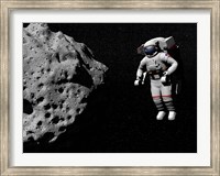 Framed Astronaut exploring an asteroid in outer space
