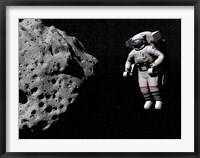 Framed Astronaut exploring an asteroid in outer space