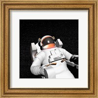 Framed Astronaut floating alone in the dark space surrounded with stars
