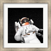 Framed Astronaut floating alone in the dark space surrounded with stars