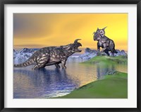 Framed Confrontation between two Einiosaurus dinosaurs