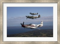 Framed P-51 Cavalier Mustang with Supermarine Spitfire fighter warbirds
