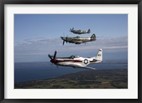 Framed P-51 Cavalier Mustang with Supermarine Spitfire fighter warbirds