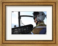 Framed Pilot in the cockpit of a CH-46 Sea Knight helicopter of the Swedish Air Force