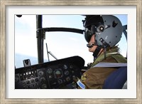 Framed Pilot in the cockpit of a CH-46 Sea Knight helicopter of the Swedish Air Force