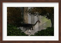 Framed Gigantoraptor in a dense prehistoric forest