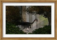 Framed Gigantoraptor in a dense prehistoric forest