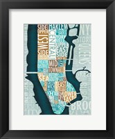 Framed Manhattan Map Blue Brown