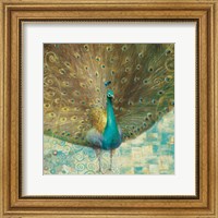 Framed Teal Peacock on Gold