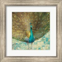 Framed Teal Peacock on Gold