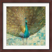 Framed Teal Peacock on Gold